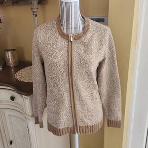 Jones New York signature full zip tan sweater women's size PL